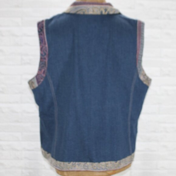 VINTAGE CITY BLUES Vest Denim Floral Paisley Embellished Coastal Cowgirl XLP - Picture 6 of 13